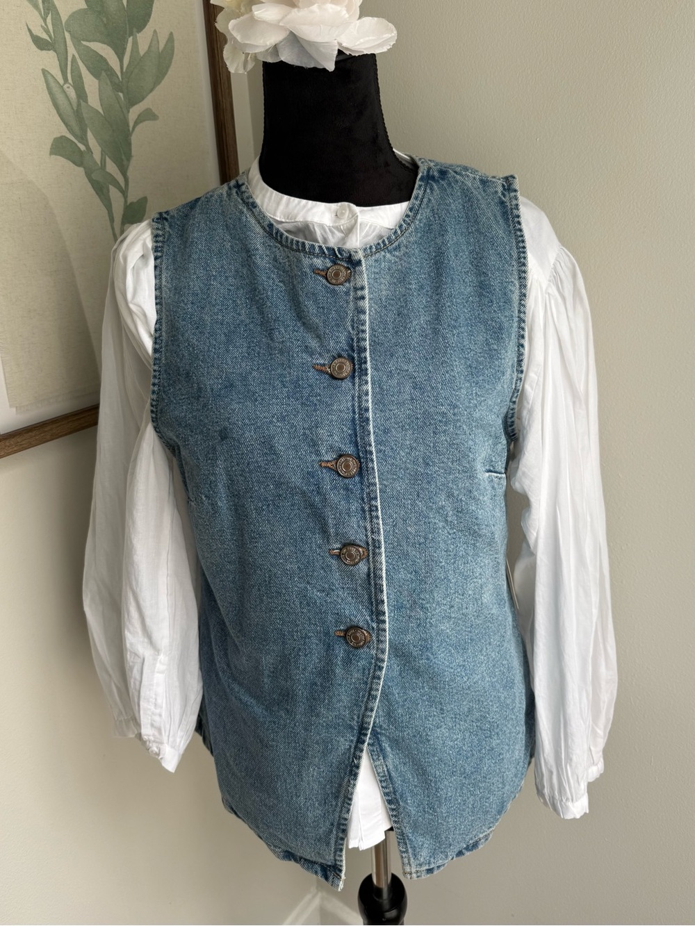 We the Free Stylish Denim Button-Front Vest - Distressed Blue Sz S